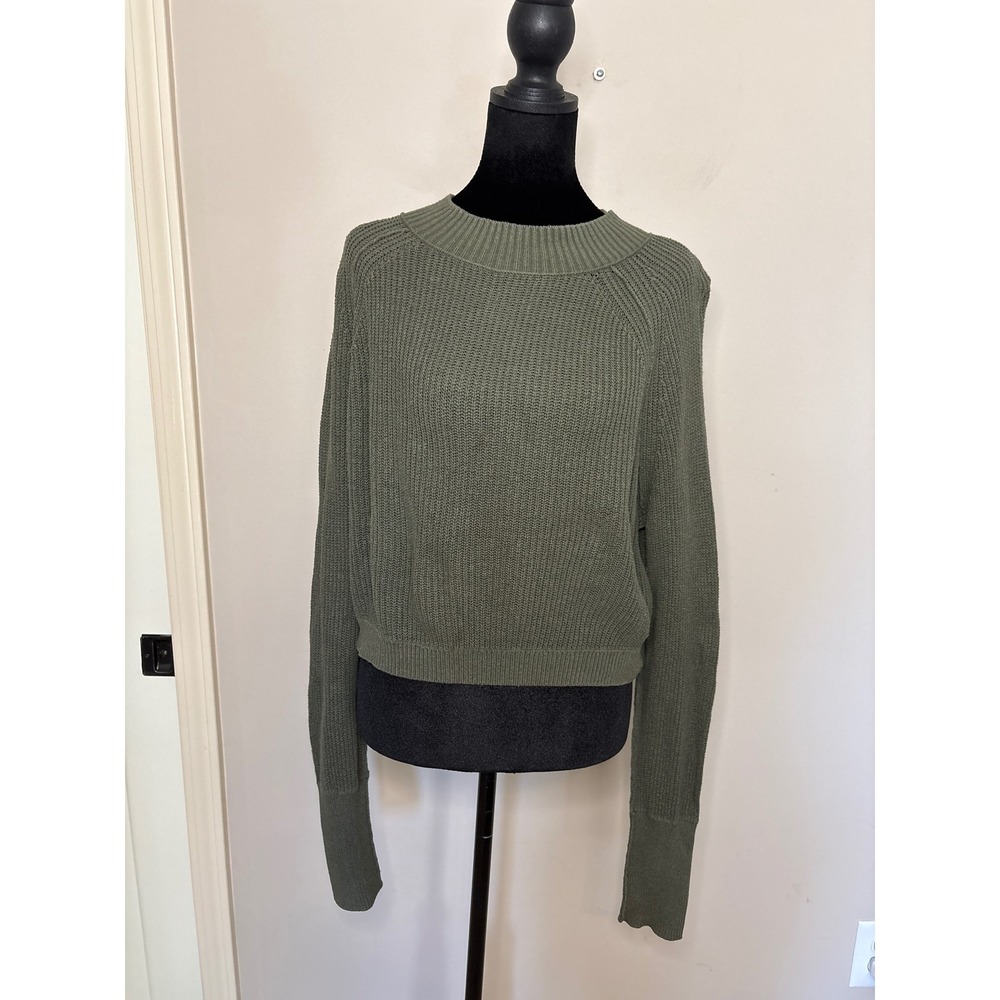 Hollister Womens Olive Green Shaker Knit Cropped Pullover Sweater Large